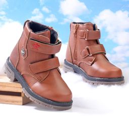 Cute Walk by Babyhug Solid Winter Boots With Velcro Closure- Tan-image-6