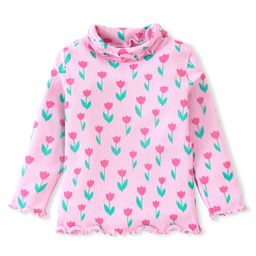Babyhug Cotton Knit  Full Sleeves  Skivi Top with Lettuce Hem Detailing & Floral Print - Pink-image-95