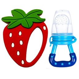 Enorme Silicone Strawberry Shape Red Mini Teething Soft Teether with Silicone Fruit and Food Nibbler Pacifier for Babies-16