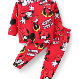 Babyhug Disney Terry Knit Full Sleeves Sweatshirt & Lounge Pant Set with Minnie Mouse - Red-image-63