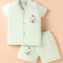 Tango Single Jersey Knit Half Sleeves Shorts Night Suit With Animal Print - Light Green-image-89