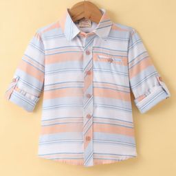 Rikidoos Full Sleeves Striped Shirt - Peach & Light Blue-image-34