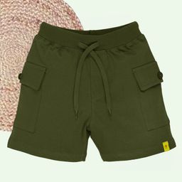 Kiddopanti Cotton Solid Cargo Shorts - Military Green-image-5