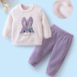 Mark & Mia Full Sleeves Winter Wear Night Suit With Bunny Patch Embroidery - Lilac & White-picture-37