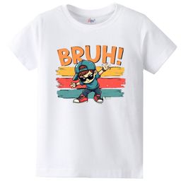KAVEE Pure Cotton Half Sleeves Bruh Text Printed Bio Washed Tee - White-picture-24