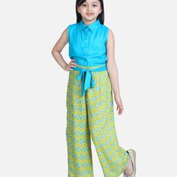 StyleStone Rayon Woven Sleeveless Ikkat Printed Jumpsuit - Blue & Green-picture-41