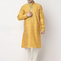Ethnicity Ethnic Motifs Woven Design Mandarin Collar Zari Straight Kurta With Churidar-image-64