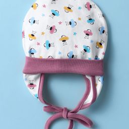 Ben Benny Interlock Knit Printed Cap With Tie Knot White & Mauve - Diameter 10.5 cm image 2