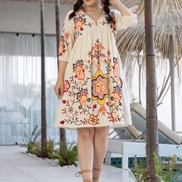 ZUMMER Floral Embroidered Puff Sleeve Empire Dress-image-78
