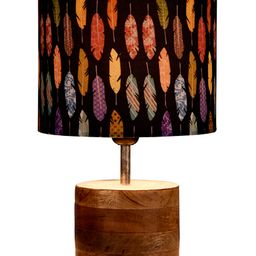 Green Girgit Wooden Brown Log Lamp with Colorful Feathers Shade image 3