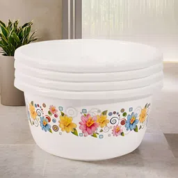 Aura White & Yellow 4 piece Floral Plastic Bath Accessories Set-image-61