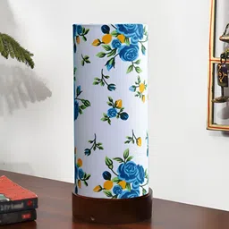 Devansh White Printed Wooden Cylindrical Shaped Table Lamp-image-57