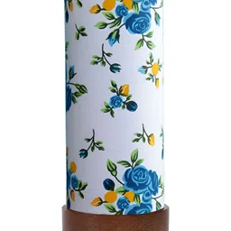 Aura Blue Printed Wood Traditional Cylindrical Shaped Table Lamp-image-5
