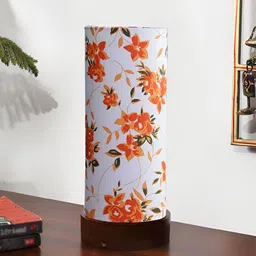 Devansh White Printed Wooden Contemporary Cylindrical Shaped Table Lamp-image-13