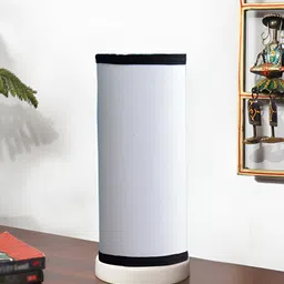 Devansh White & Black Textured Wooden Contemporary Cylindrical Shaped Table Lamp-15