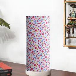 Devansh White Floral Printed Wooden Cylindrical Shaped Table Lamp-image-58