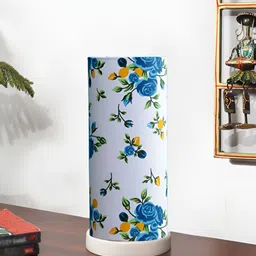 Devansh White Printed Wooden Contemporary Cylindrical Shaped Table Lamp-image-59