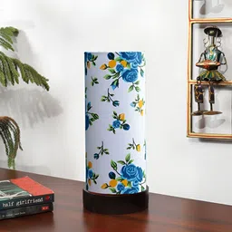 Devansh White Printed Wooden Contemporary Cylindrical Shaped Table Lamp-image-58