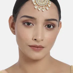 I Jewels White Gold-Plated Pearl & Kundan Studded Handcrafted Maangtikka-26