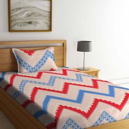 Arrabi Multicoloured Geometric Printed 300 TC Single Bedsheet with 1 Pillow Covers-5