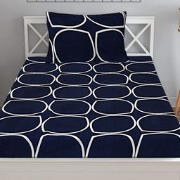 INDHOME LIFE Blue Geometric Cotton Fitted 210 TC Single Bedsheet With 1 Pillow Cover-image-6