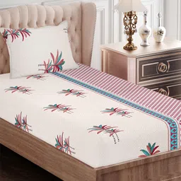 SEJ by Nisha Gupta Floral 144 TC Single Bedsheet with 1 Pillow Cover-image-49