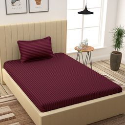 Story@home Maroon Striped 300 TC Cotton 1 Single Bedsheet with 1 Pillow Cover-picture-38