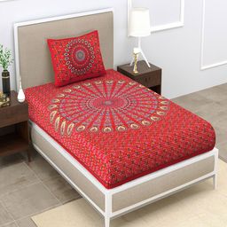 UNIQCHOICE Red & Blue Printed Cotton 120 TC Single Bedsheet with 1 Pillow Covers-image-53