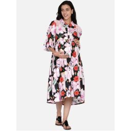 The Kaftan Company Forest Floral Shirt Collar Maternity And Nursing Dress Multi-Color-picture-3