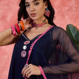 Sangria Embroidered Shoulder Straps Kurta With Trouser And Dupatta-10