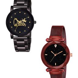 Gopal Shopcart Unisex Pack of 2 Bracelet Style Straps Analogue Watch Metal_Queen_379_Red_4-image-63