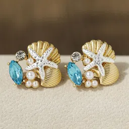 VAGHBHATT Gold-Plated Rhinestone Studded Quirky Shape Studs-41