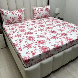 Pure Decor Amulya White & Pink Printed Microfiber 210 TC King Bedsheet Set 2.28 m x 2.54 m-image-56
