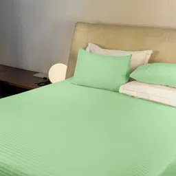 LABHAM Simple Living Lime Green Striped 210 TC Satin King Bedsheet With 2 Pillow Covers-picture-5