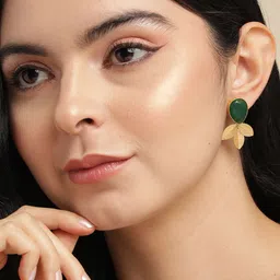 Anouk Gold Plated Beaded Tear Drop Shaped Drop Earrings-7