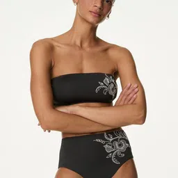 Marks & Spencer Floral Embroidered Padded Bandeau Bikini Swim Top-image-90