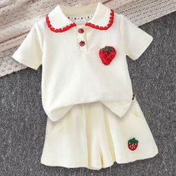 FOREVER FRIDAY Girls Polo Collar Pure Cotton T-shirt With Shorts-picture-3