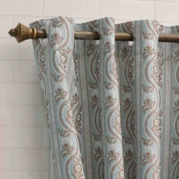Ariana Blue & Brown Floral Long Door Curtain-image-96