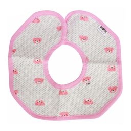 Babies Bloom Round Cotton Saliva Bib Bear Print - Light Pink & White-image-55