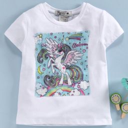 Memory Life Short Sleeves Tee Unicorn Embroidered - White-image-95