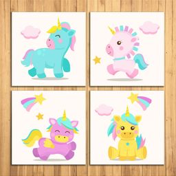 WENS Unicorn Sparkle Laminated Wall Panels Set of 4 - Multicolour-14