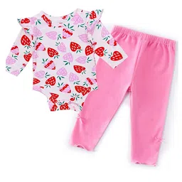 Kookie Kids Full Sleeves Onesie With Legging Strawberry Print - Pink-picture-5