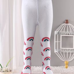 Cute Walk by Babyhug Antibacterial Footed Tights Rainbow Design - White Pink-image-41