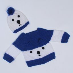 USHA ENTERPRISES Full Sleeves Dog Design Sweater & Cap - Blue-image-91