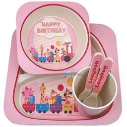 FunBlast Bamboo Fibre Happy Birthday Theme Dining Set of 5 - Pink-picture-16