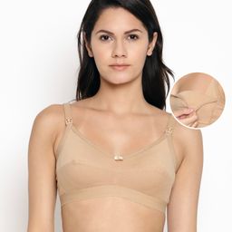 Bella Mama Cotton Elastane Anti-bacterial Nursing Bra - Beige-picture-11
