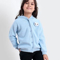 Babyhug Full Sleeves Front Open Sweater Kitty Applique - Blue-picture-8