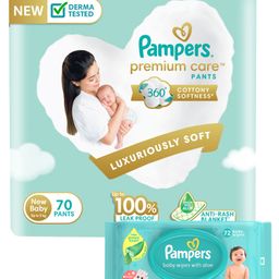 Pampers Premium Care Pants, New Born, Extra Small size baby diapers  (NB,XS), 70 count, Softest ever Pampers & Pampers Baby Gentle wet wipes with Aloe, 144 count, 97 Pure Water-23