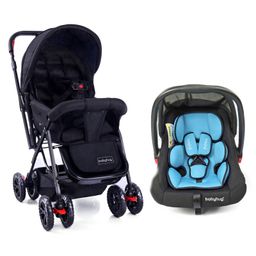 Babyhug Amber Car Seat cum Carry Cot With Rocking Base & Black BlueBabyhug Cocoon Stroller With Mosquito Net & Reversible Handle - Mid Night Black-95