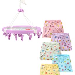 Babyhug Muslin Cotton Dyed Printed Cloth Nappies Pack of 5 & hanger with 20 clips-1